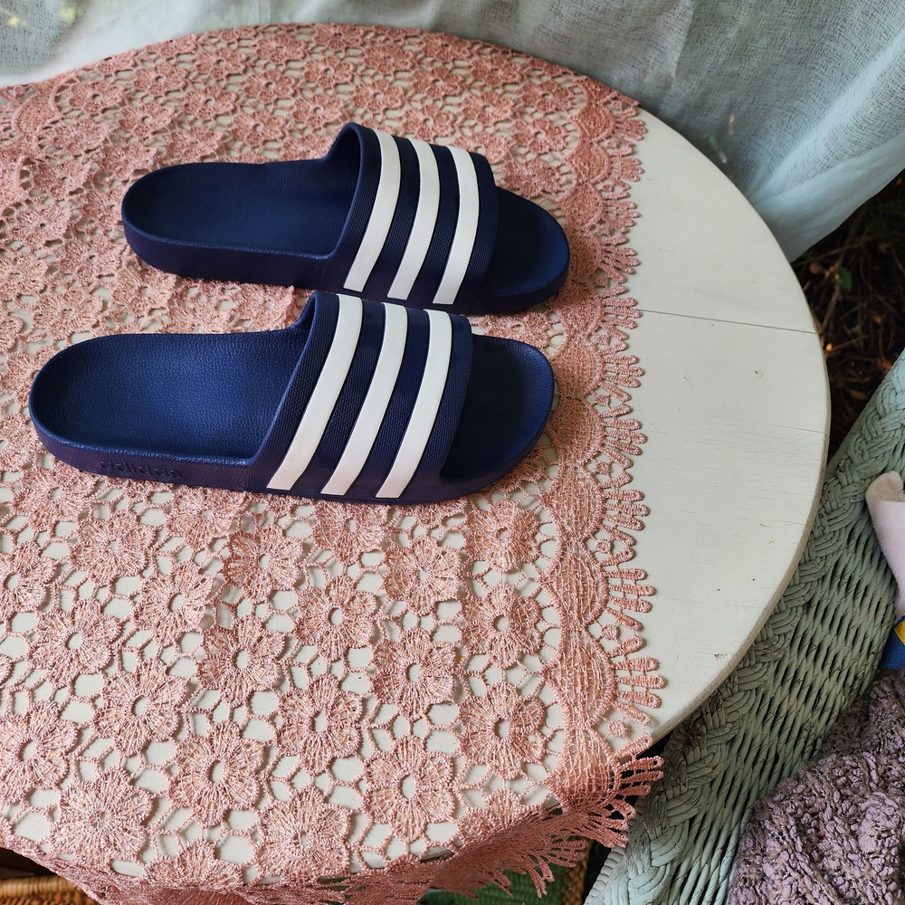 adidas Blue and White Women's Slippers